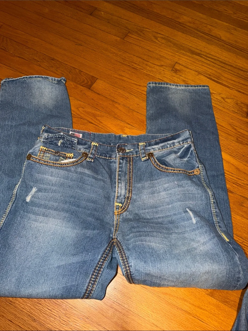 True Religion Men’s Blue Denim Jeans - Pocket Stitch Size 36/32 Ricky Big Q T